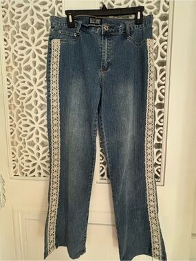 St. John's Bay Belle Sport Blue Denim Wide-Leg Jeans with Cream Lace Trim